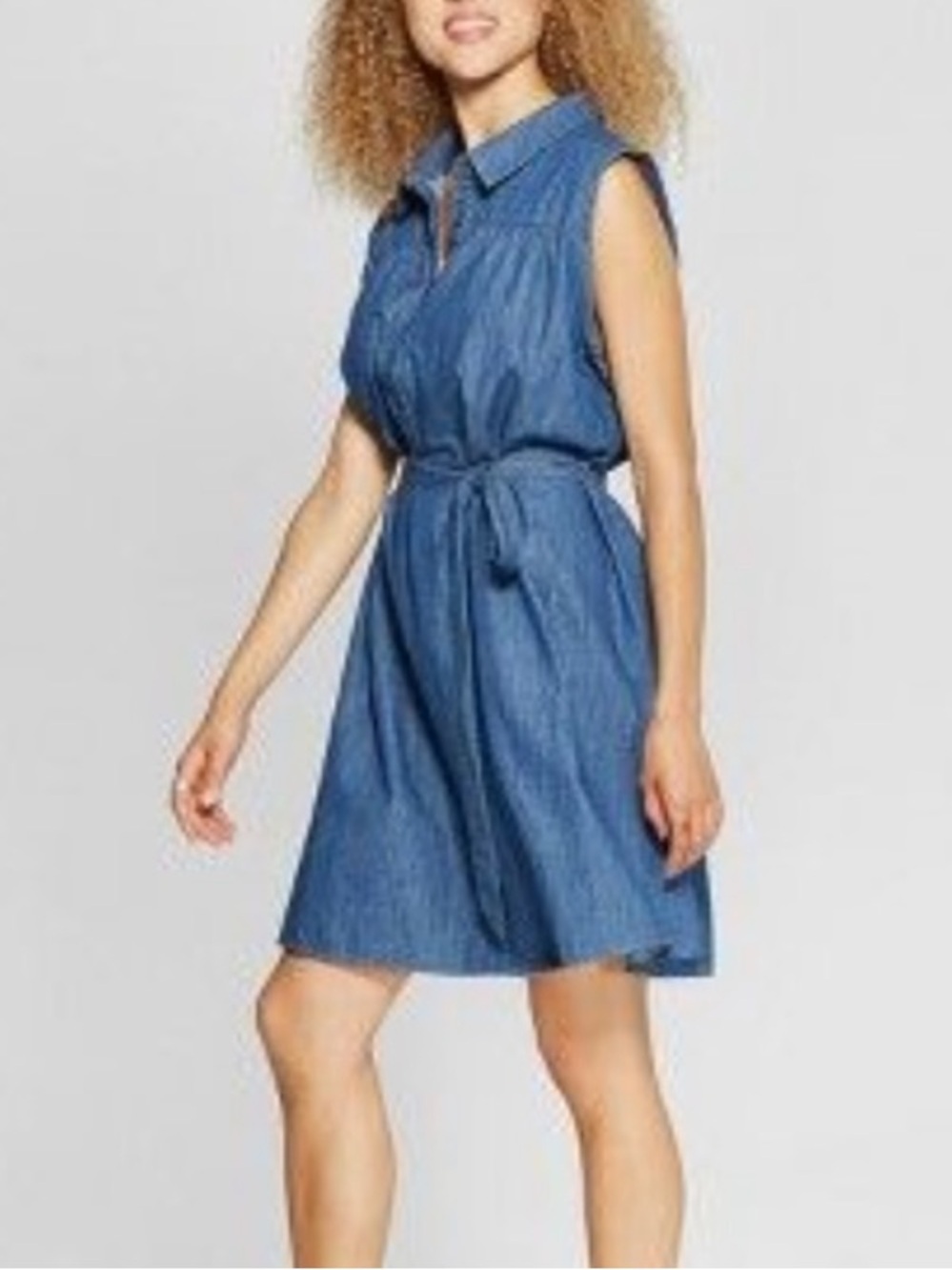 Universal Thread Chambray Denim Shirt Dress Belted Sleeveless M - Picture 7 of 15